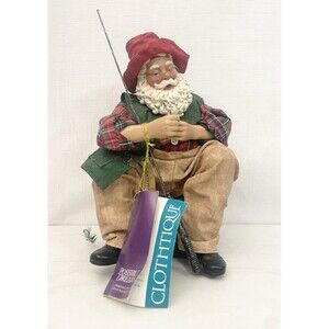 VTG Clothtique Possible Dreams "Hooked On Christmas" Santa Fishing Rod Fly